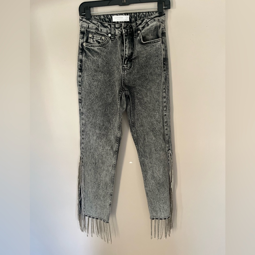 Topshop embellished fringe straight leg denim size 26